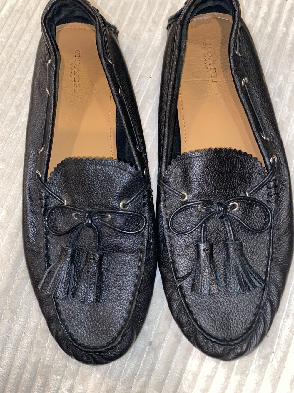 Coach Black Leather Tassel Moccasin Loafers